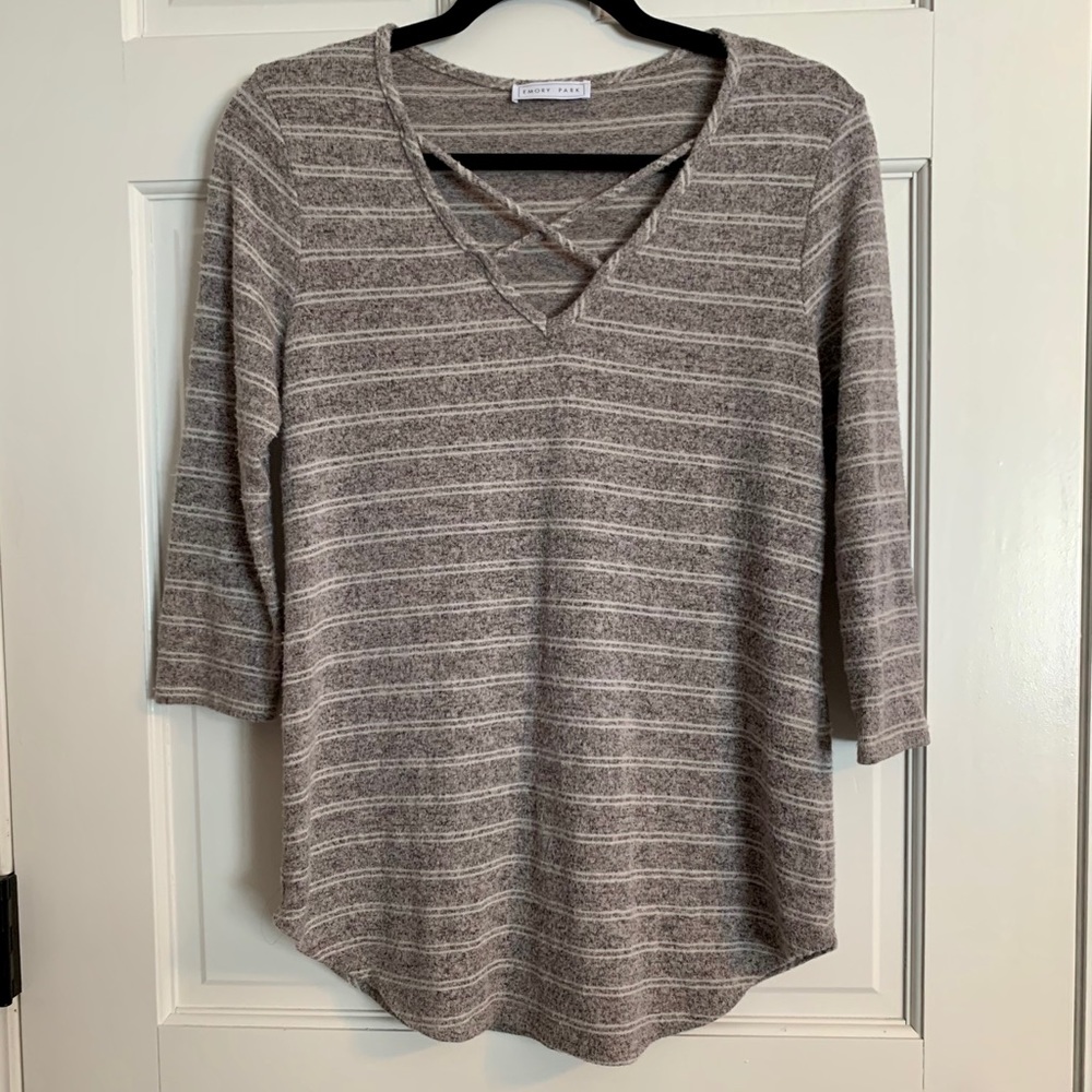 3/4 Sleeve Cross-Front Knit Top